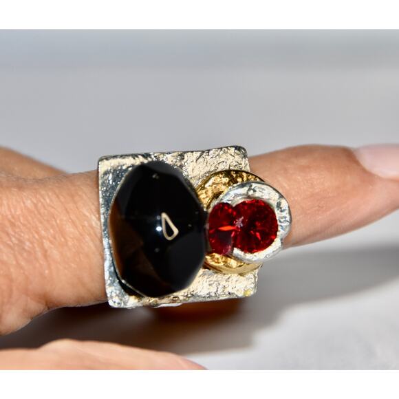 J Jansen Brutalist Gold and Silver Statement Ring Size 7 RARE!!! - Picture 2 of 7